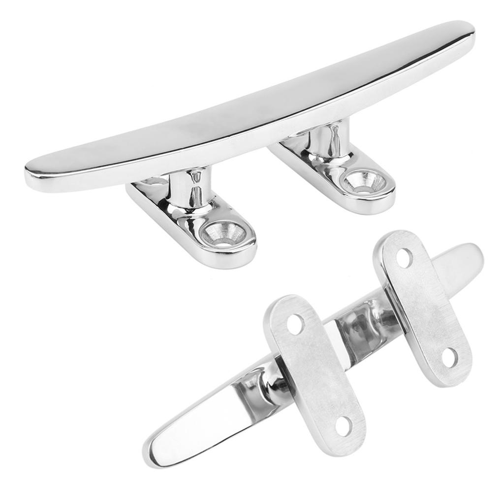 Boat Cleats, Marine Grade Rope Cleat Stainless Steel Boat Cleats Flat Top Base Low Trimline Cleat for Docks, Decks, Kayaks, Marine, Silver 4.9x1.8 In