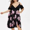 Women's High Waist Belly Concealing V-Neck Strapless Printed Plus Size Dress