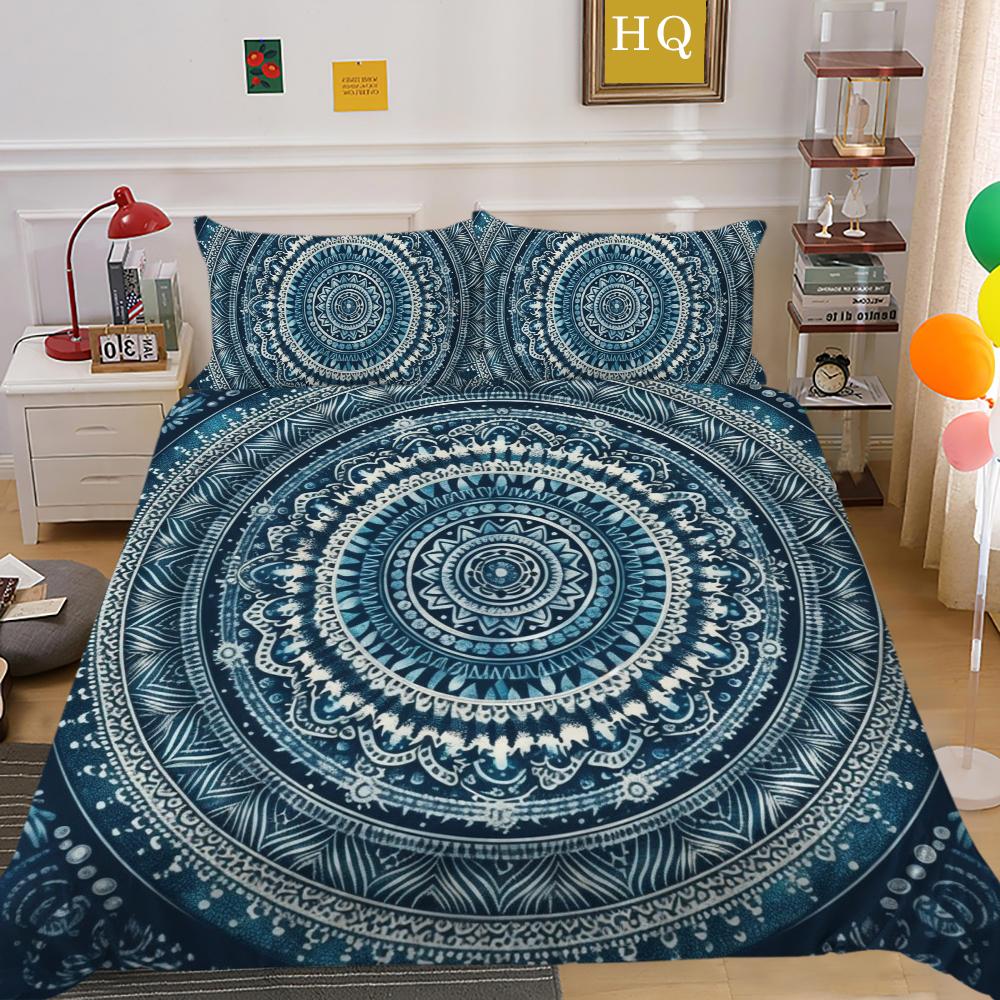 Set cuvertură de plapumă de lux Lenjerie de pat pentru acasă Cuvertură de pat cu imprimeu Mandala Husă de pilota de înaltă calitate Decor de dormitor de o singură dimensiune
