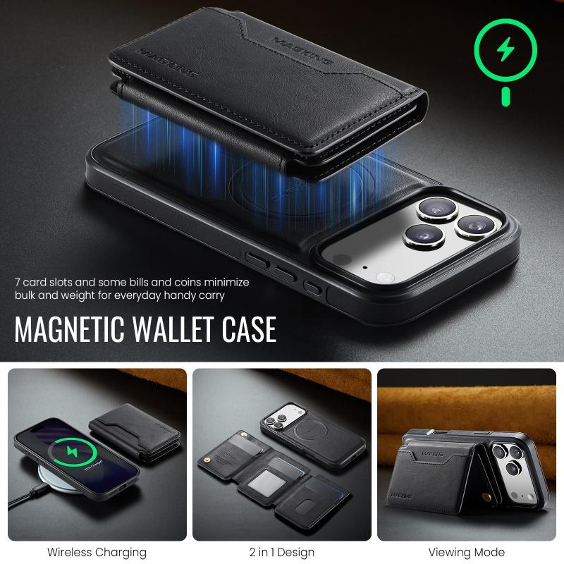 Magsafe Leather Flip Wallet Phone Case For iPhone 17 Air 17 Pro Max 2 In 1 Detachable Card Slots Cover Hoesje Coque Etui Bag