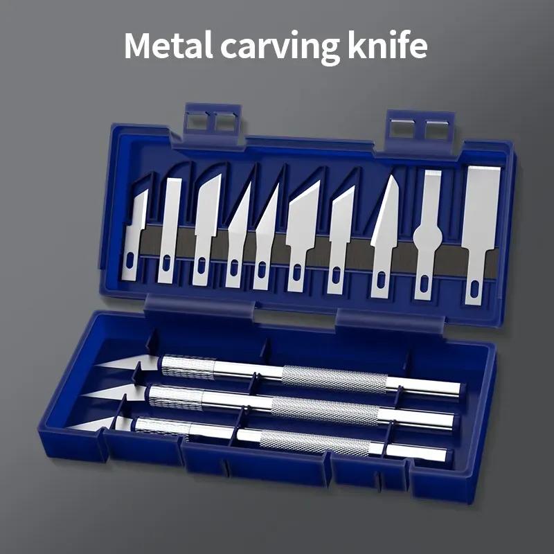 13Pc Metal Carving Knife Pen Style Art Seal Cutting Manual Combination Paper Cuttings Non-Slip Gadget DIY Precision Repair Tool