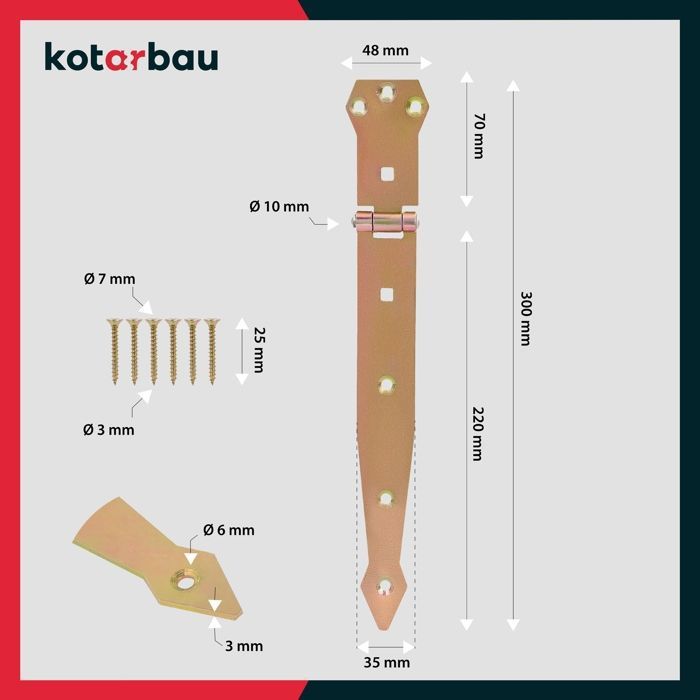 Lot of 2 KOTARBAU Door Hinges T-Hinges, Powder-coated, Stainless, Yellow, 250 Mm