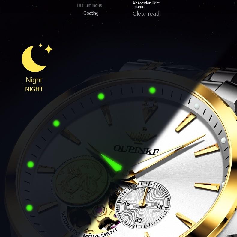 OUPINKE Hodinky Automatické mechanické hodinky Steel Business Vodotěsné pánské hodinky Pánské hodinky