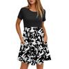 Women's Fashion Casual Loose Round Neck Short Sleeve Printed Pocket Dresses