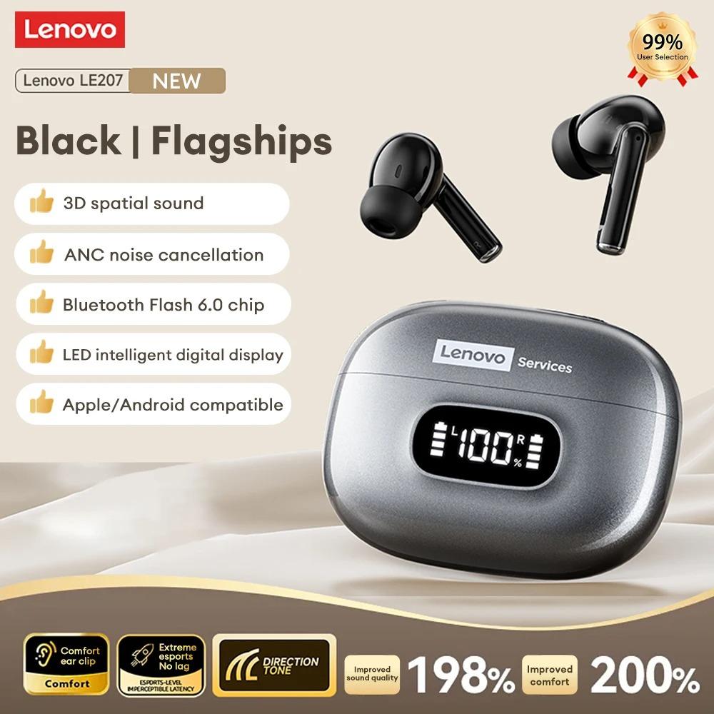 Original Lenovo LE207 TWS Wireless Bluetooth 6.0 Earphones LED Digital Display Travel Sports Headphones Low Latency HIFI Audio Comfort