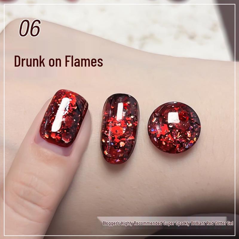 Super Flash Dark Night Rose Red Diamond Gel: Versatile Red Glitter Nail Art for Autumn/Winter