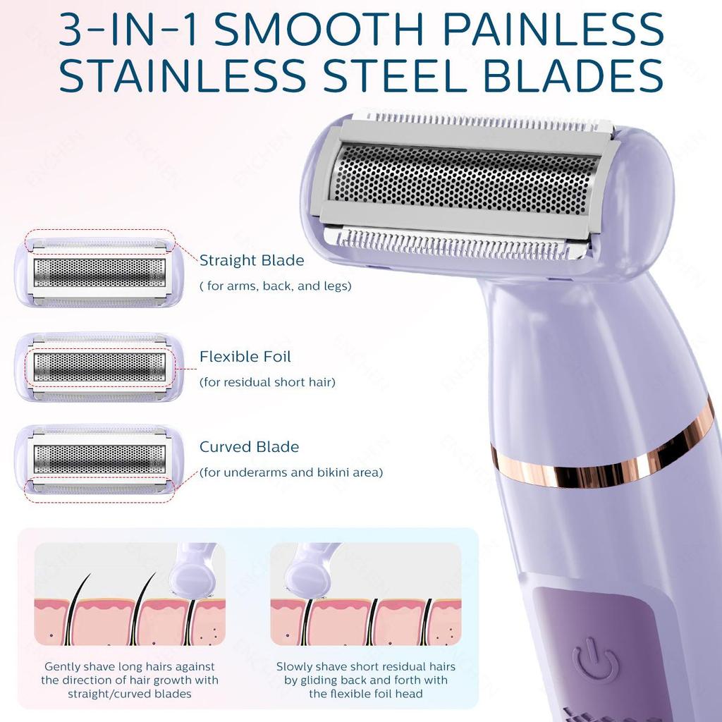 Xiaomi ENCHEN A1 Epilator Women Electric Hair Removal 3-IN-1 Smooth Blades Dry and Wet Use Body Hair Trimmer Shaver