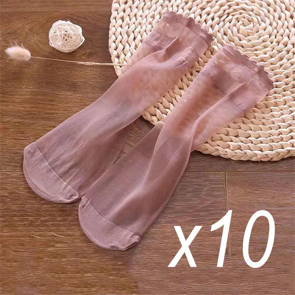 

10 пар женских летних шелковых носков с кристаллами, ультратонкие прозрачные носки Laides, нейлоновые носки черного, белого цвета, короткие до щиколотки Meias 10 Pairs кофейный