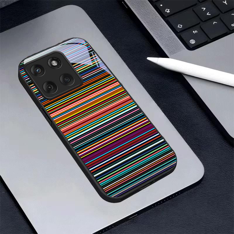 Multicolor Retro Stripe Black Glass Phone Case For Motorola Moto Edge 60 70 20 Lite 30 Pro 40 50 Ultra G45 G54 G55 G75 G84 Cover