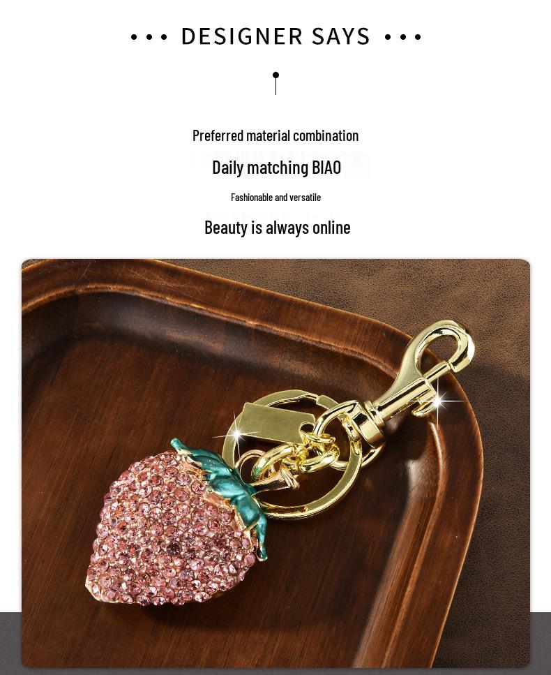 European & American Diamond Strawberry Pendant Metal Keychain