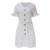 Short Polka Dot Dresses for Women V Neck Ruffles Button-Down Mini Summer Dress