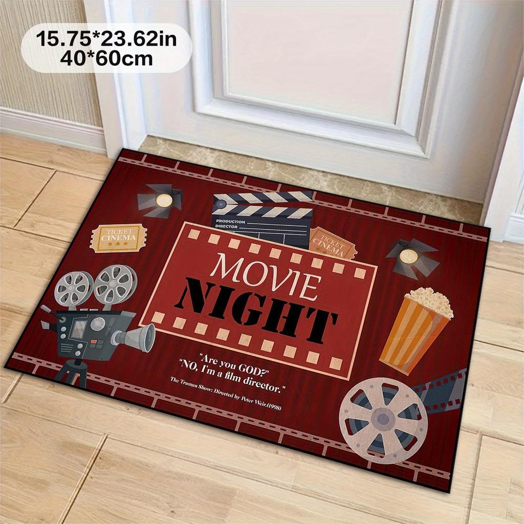 1pc Movie Night Theme Area Rug Non-Slip Machine Washable Decorative Floor Mat for Home Office Kitchen Laundry Room Decor