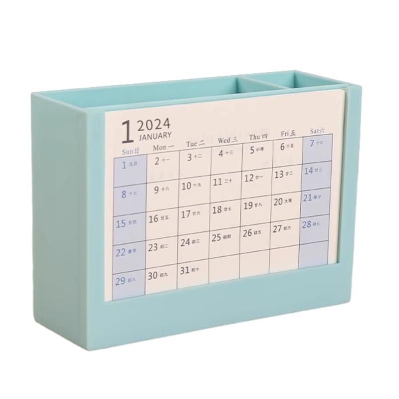 

Multifunctional Desk Pencil Holder with 2024 Monthly Calendar, Office Desktop Organizer Pen Holder for Student Teacher синій