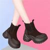 Herbst und Winter neue Plateau-Stiefeletten mit hohem Absatz vielseitig höhenverstellbare kurze Stiefel Patchwork-Samt-Zigarettenstiefel Baumwollschuhe