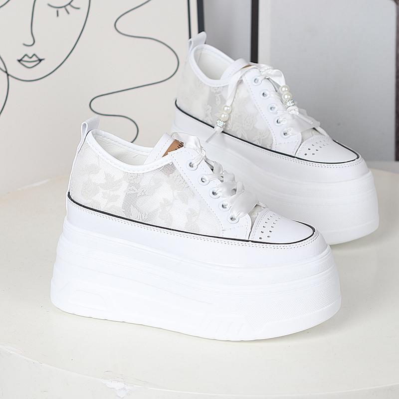 Fashion 12CM Slides Women Summer Shoes Platform Fashion Sandals Sneakers Lace Up Platform Wedge Genuine Leather Air Mesh Slippers