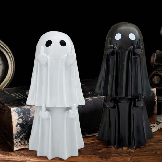Halloween Ghost Figurine Spooky Resin Middle Finger Statue Cute Small Ghost Table Ornament for Halloween Indoor Home Desktop Decor