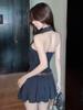Pure Desire Sexy Backless Halter Denim Dress: Slim Fit French Pleated Summer Skirt for Women