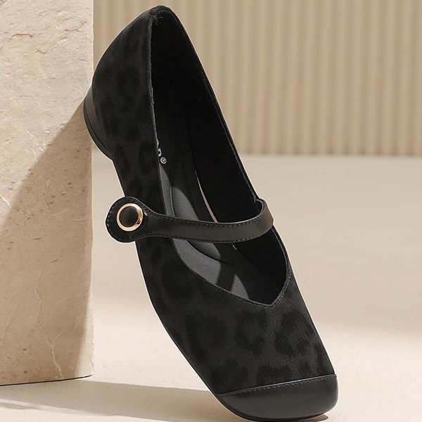 Soft-soled Single Shoes Women's Spring and Autumn New Retro Leopard Print Square Head Word with Mary Jane Shoes Comfortable Flat-soled Laden Shoes