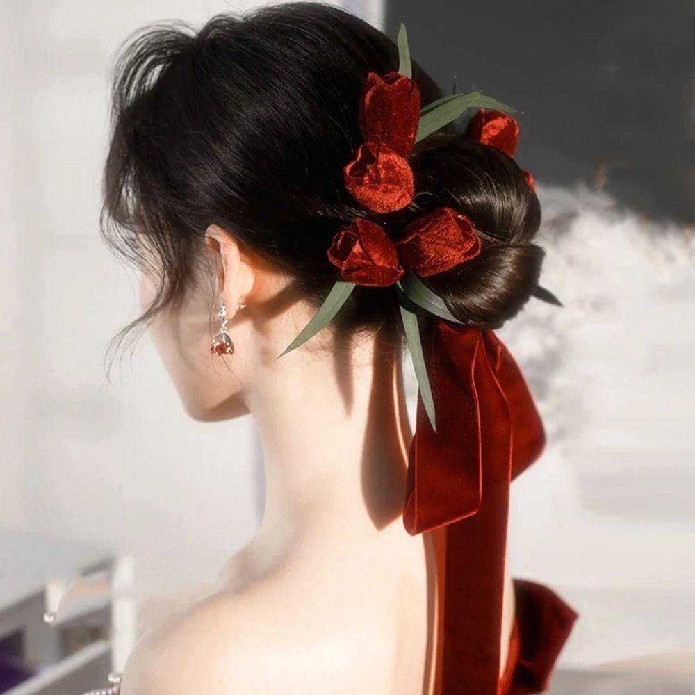 Hair Accessories Flower Hair Ribbon Women Hair Bands Brid Wedding Headband Velvet Korean Headwear