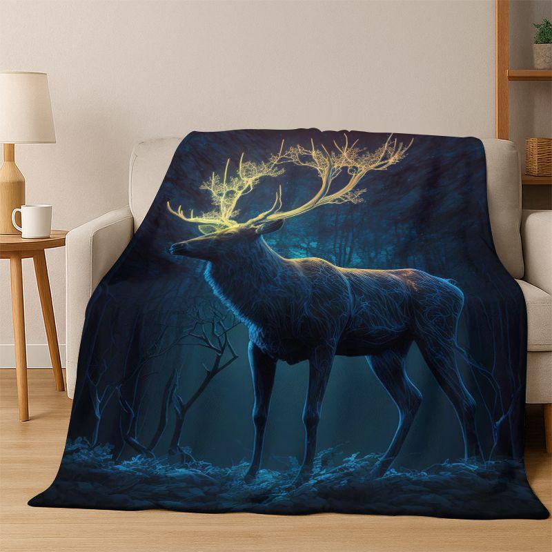 Dreamy Cute Deer Elk Cartoon Flannel Blanket Soft Warm Throw Blanket for Bedroom Living Room Bed Travel Camping Picnic Gift Kid