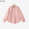 Women Casual Round Neck Solid Color 3/4 Sleeve Loose Blouse