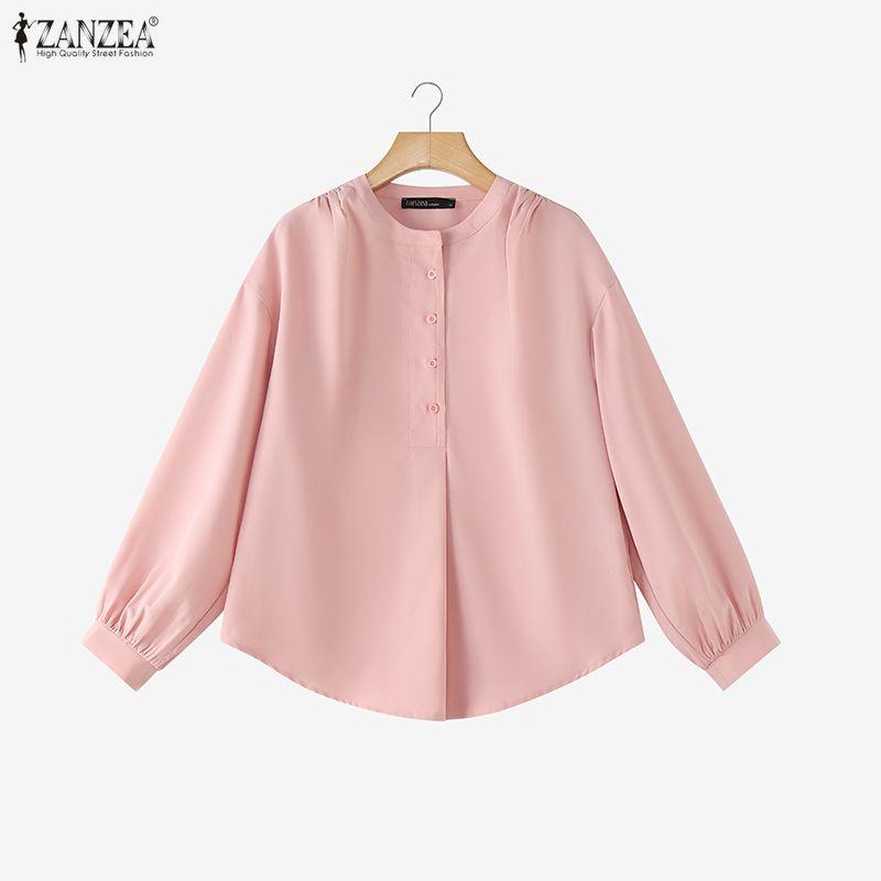 ZANZEA Women Casual Round Neck Solid Color 3/4 Sleeve Loose Blouse
