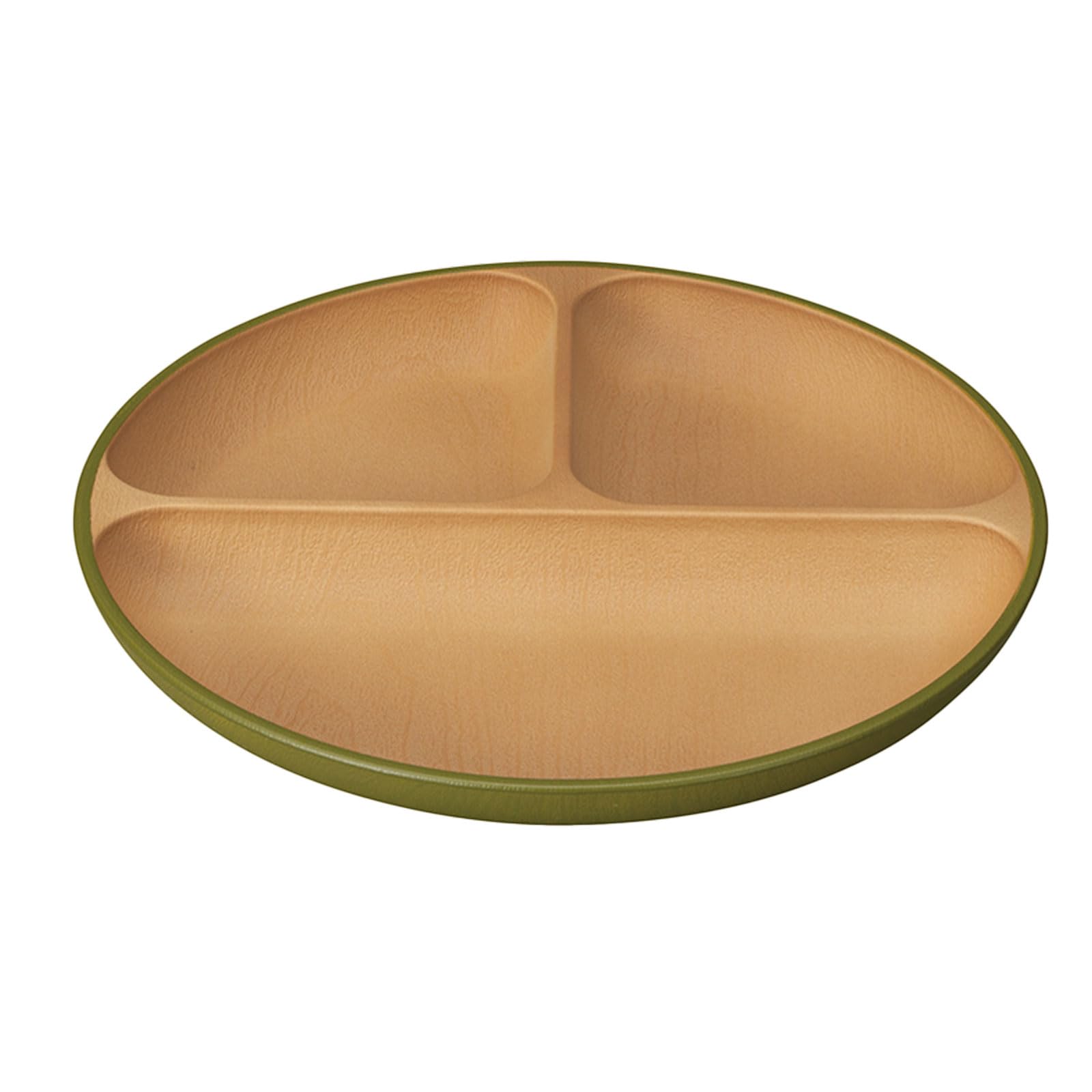 

Dishwasher and microwave safe, Japanese-made woodgrain lunch plate in earthy, muted olive tones.