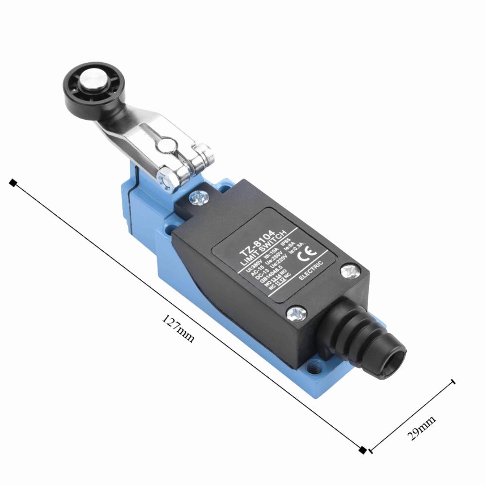 TZ-8104 Momentary Limit Switch 6A 250V 1NC+1NO Roller Lever Switch Roller Lever Arm with Screws Enclosed Actuator Automation