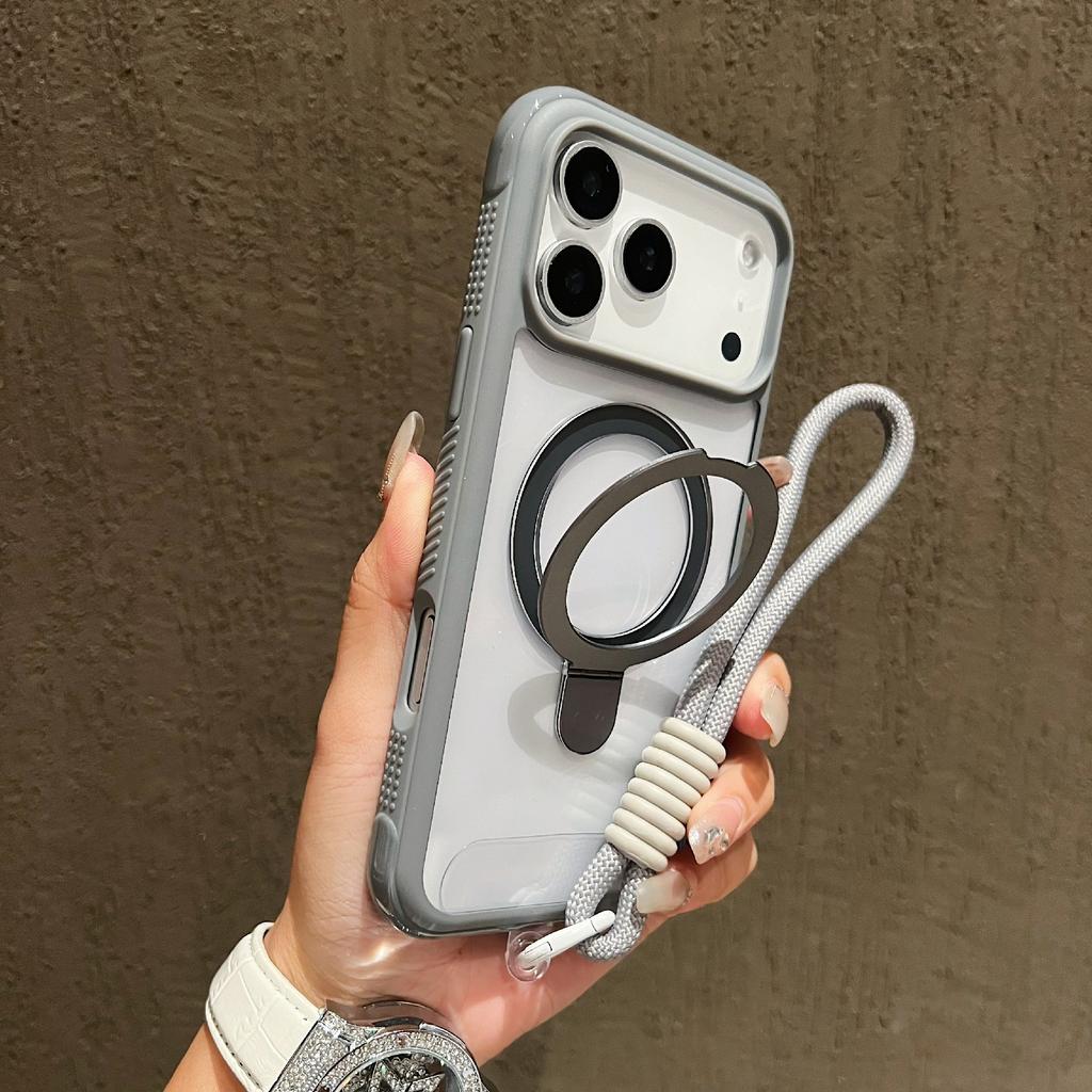 For iPhone 17 Pro Max Case Compatible with MagSafe Kickstand TPU PC Clear Phone Back Cover with Wrist Strap