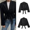 Womens Tailored Short Blazer Slim Fit Tie Waist Office Work Jacket