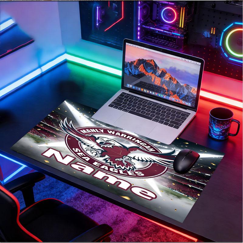 Custom Name Personalized Manly Warringah Sea Eagles Pattern Mousepad, Laptop PC Desk Mat, Decorative Desk Mat for Home Keyboard Pad Gift