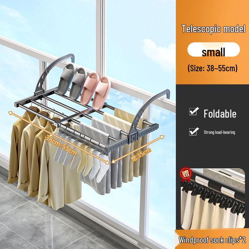 Retractable Balcony Clothes Rack for Drying: Rail for Windows, Radiators, and Railing Shoes.