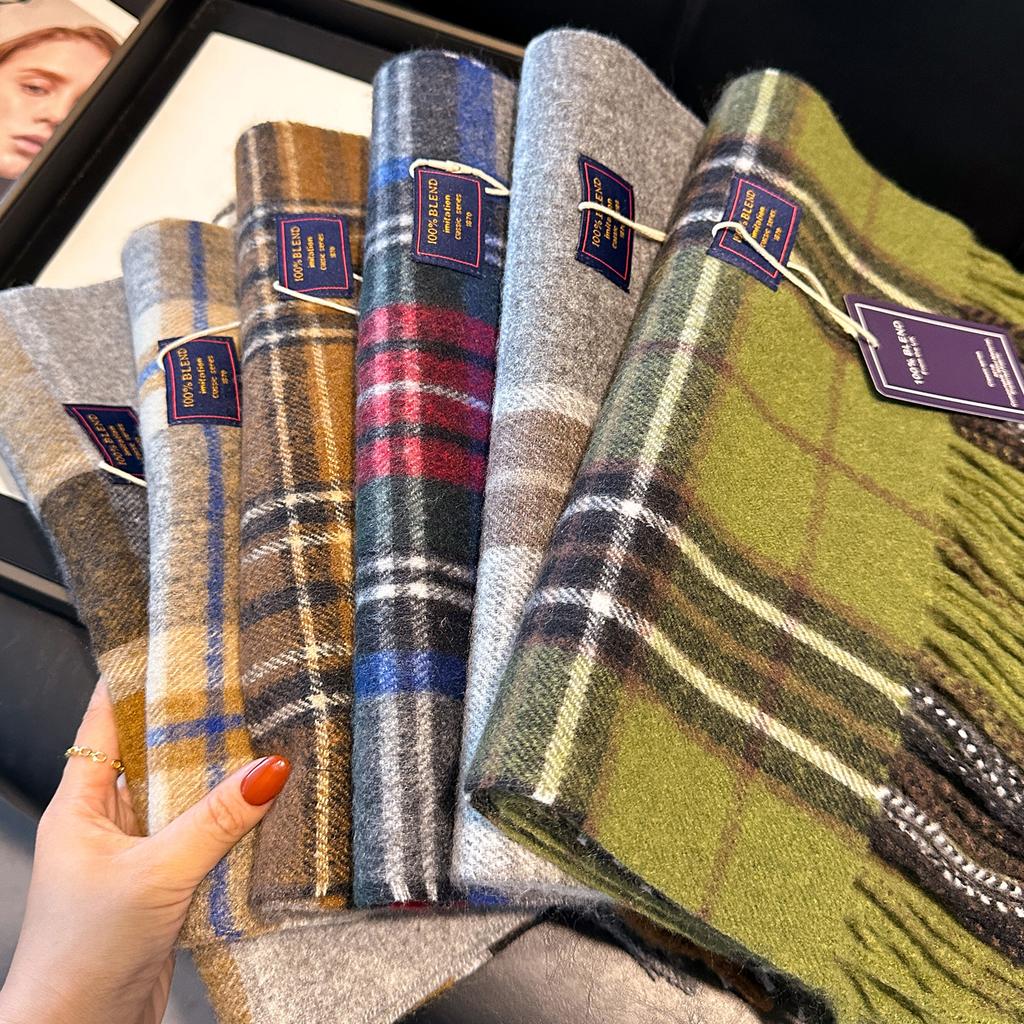 Wool Women Scarf Luxury Cashmere Winter Blanket Wraps Casual Plaid Print Pashmina Bufanda Travel Poncho Stoles Echarpe