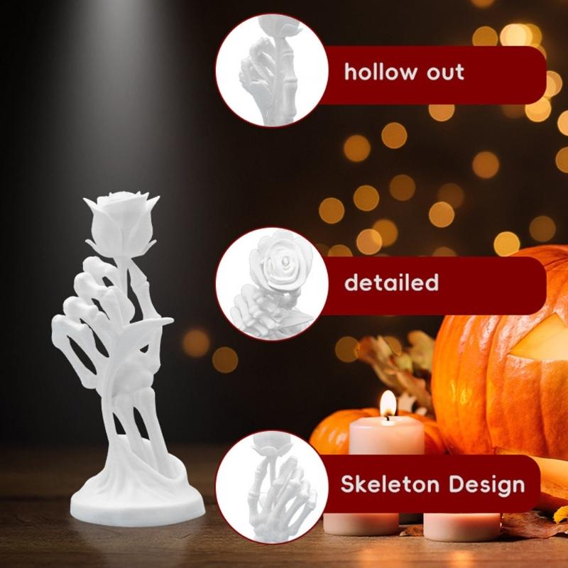 Skull With Florals Design Plastic Halloweens Decoration Easy Setups Indoor Outdoor Holiday Party Gothics Tabletop Display