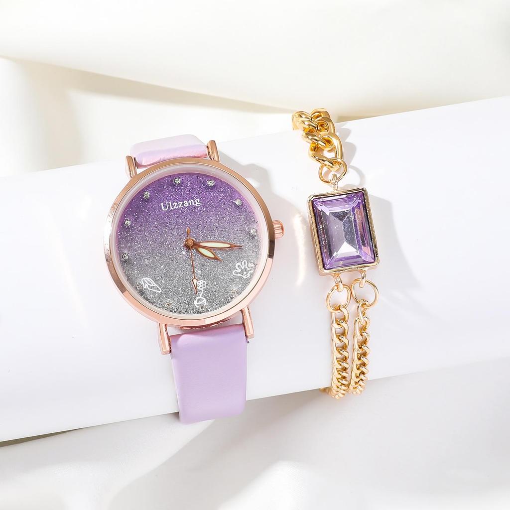 Purple Gradient Quicksand Quartz Watch & Jewelry Set for Women