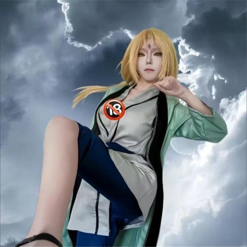 Naruto Shippuden Tsunade Cosplay Uniform, Female Fifth Hokage Konoha Ninja Role Play Costume for Anime Party
