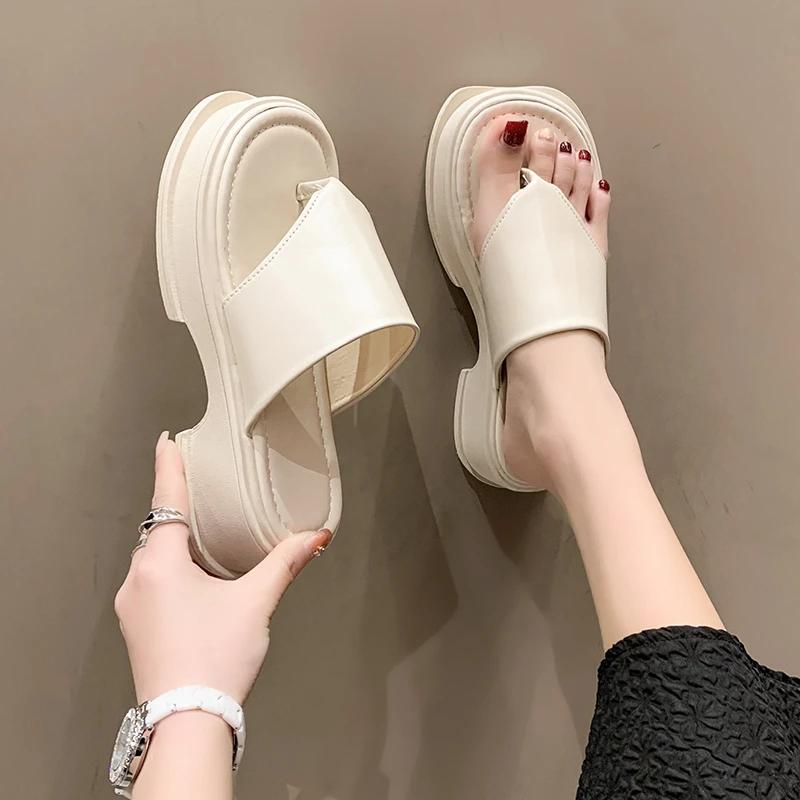 Estate Nuova Moda Eleganti Casual Sandali con Suola Platform Tinta Unita Punta Rotonda Leggeri Tacco Basso Ciabatte a Punta Aperta NO:L5