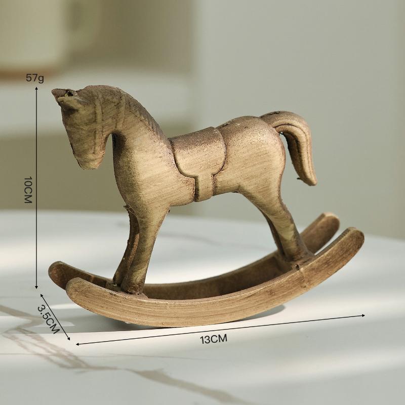 Retro Wooden Rocking Horse Ornament Year Of The Horse Mascot Desk Decor Horse Figurine Hand Carved Horse Balance Art Adornment