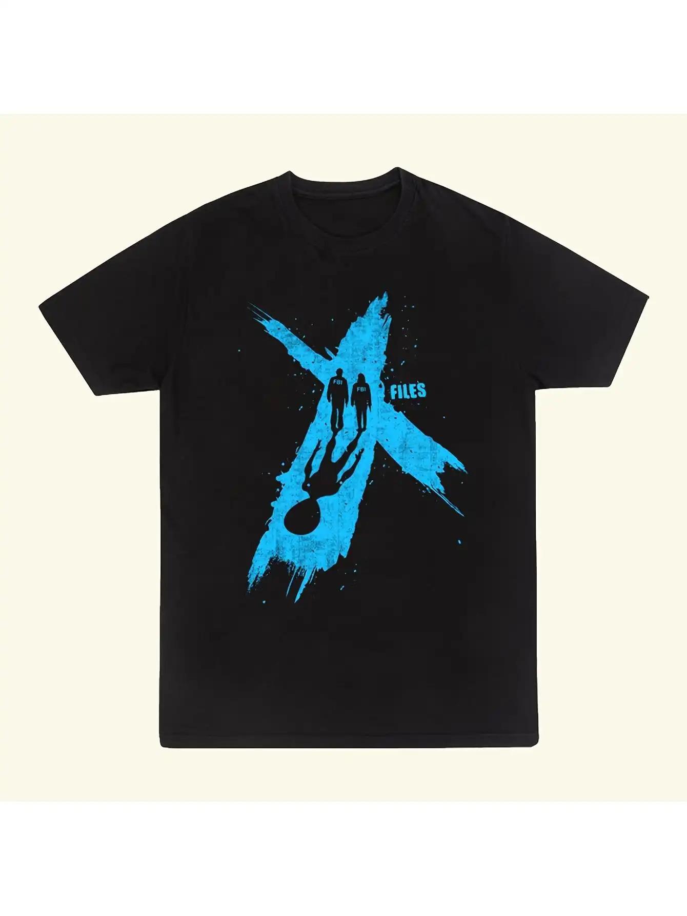 

Unisex X-Files Movie Black T-Shirt - Comfortable Short Sleeve Crew Neck Tee with Blue Dripping Design L