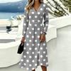 Women's Casual Polka Dot Printed Long Sleeve V-Neck Dress with Pockets