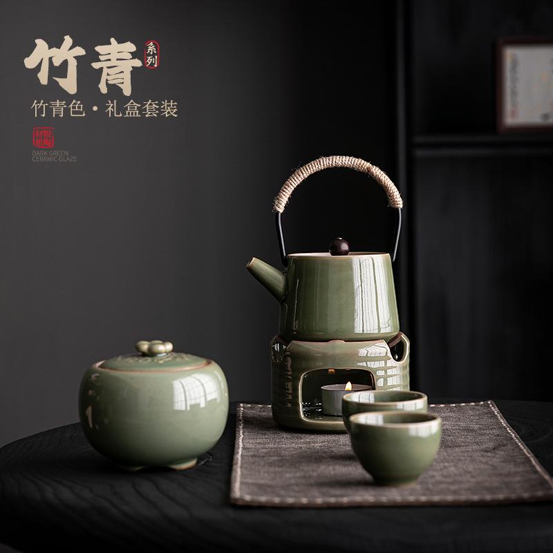 Chinese ceramic teapot teacup kung fu tea set scented tea afternoon tea candle heating warm tea stove beam pot small set