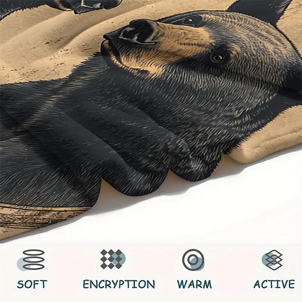 Black Bear Print Flannel Blanket, High Quality Comfortable for All Seasons, Home Decor, Warmth and Comfort, Perfect for Christmas Gifts