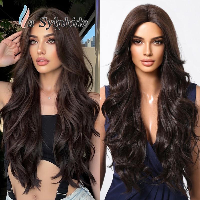 Front Lace Wig Women Natural Middle Part Long Wavy Full Cap Heat Resistant Synthetic Hair