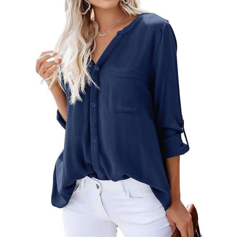 Women's Fashion Solid Color Long Sleeve Blouse Loose Shirt