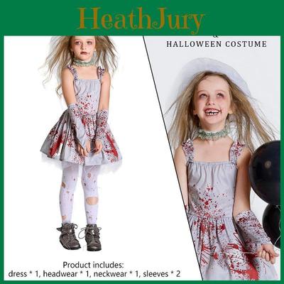 Halloween Dress For Girls Terrifying Gray Bloodstained Ghost Bride Costume With Lace And Tulle Skirt