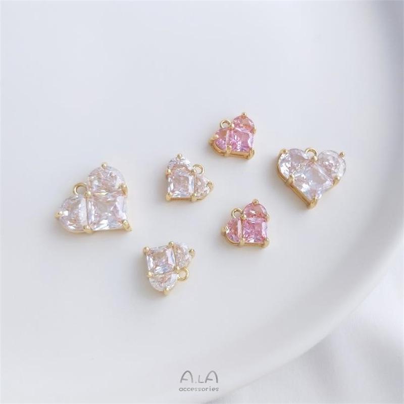 14K Gold-Filled Peach Heart Pendant with Zircon Charms for DIY Bracelets & Earrings