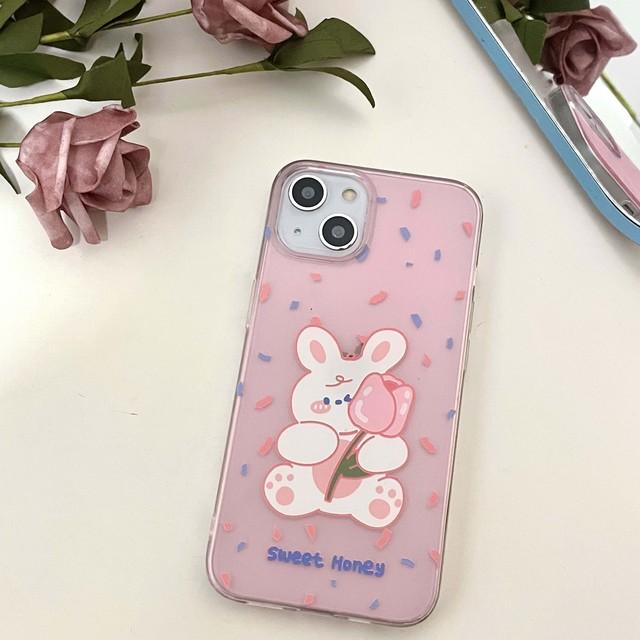 

Ins Rabbit Capa для Iphone 13 Promax 14 Pro Max 11 12, мягкий силиконовый чехол с милым мультяшным кроликом, чехол с цветком for iphone 13 promax