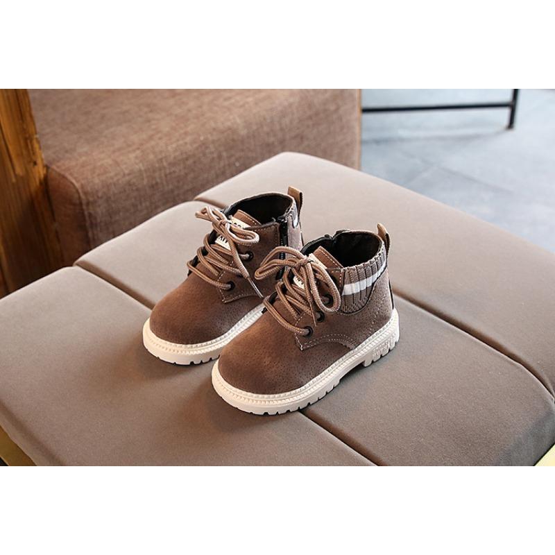 

Модные осенне-зимние новые детские одинарные ботинки в британском стиле для мальчиков с боковой молнией короткие одинарные ботинки 26 inner length 16cm коричневый