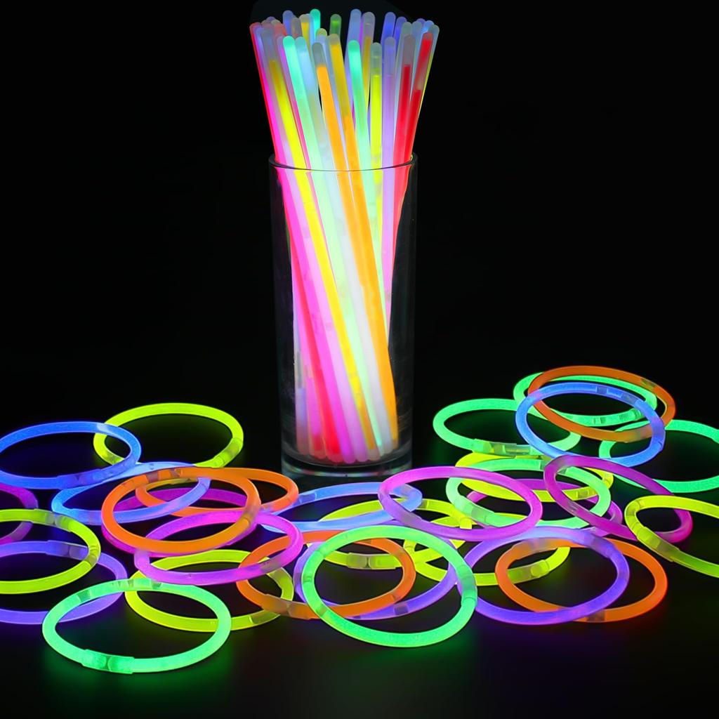CINECE Light Chemical Fluorescent Glow Cheering Sticks with Connecting Perfect for Concerts and 8 Colors Sticks, Lights, Bracelets, Glow-in-the-Dark