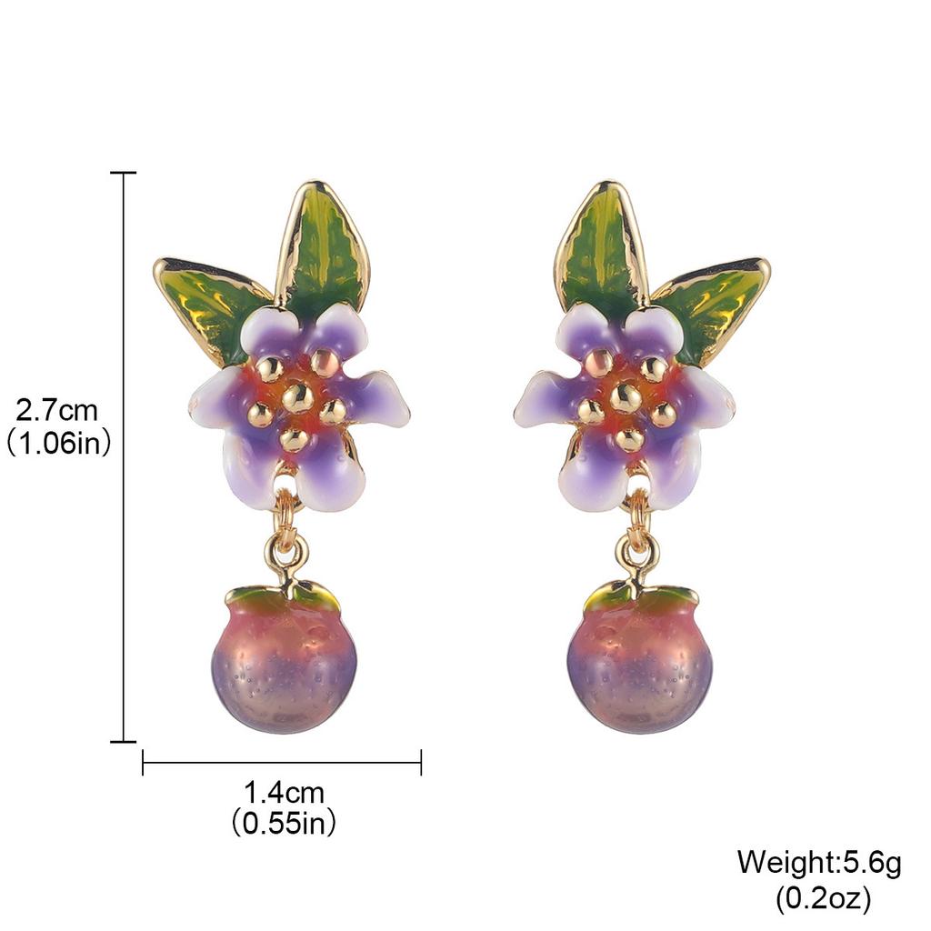 Korean version of simple Mori oil painting earrings, small fresh diamond-set flowers S925 silver needle dripping oil does not fade, sweet earrings